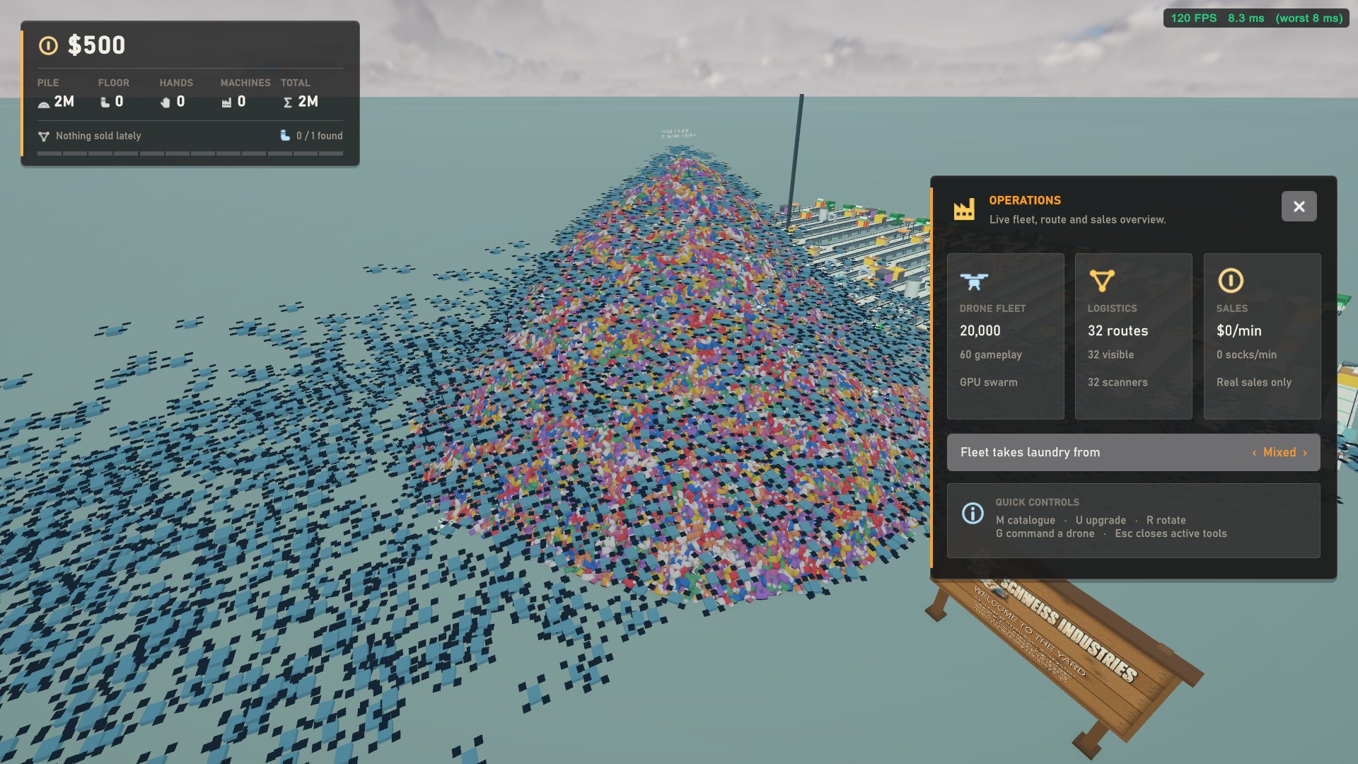 The operations overview with 20,000 drones, running at 120 FPS